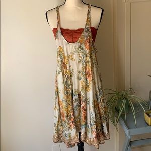 Floral Sleeveless Dress with Lace Detail
